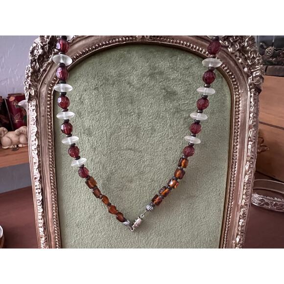 Boho Statement Necklace Mixed Beads Vintage Red & Turquoise pendant Handmade - Picture 7 of 7